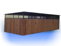 Wiata śmietnikowa 8,00×3,00 z poszyciem z desek